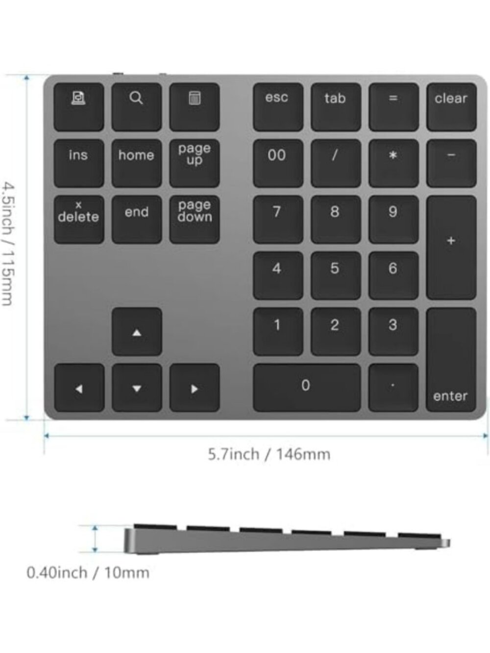 Wireless Rechargeable Aluminum Bluetooth Numeric Keypad - Portable Number Pad - Picture 6 of 6